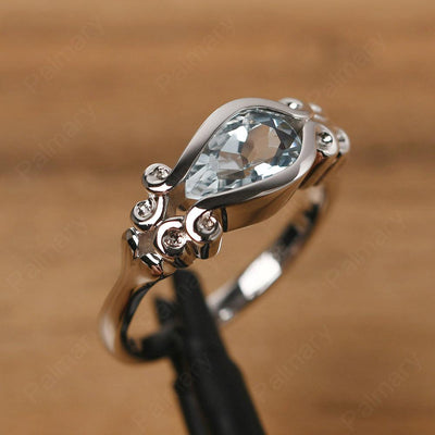 East West Pear Shaped Vintage Aquamarine Ring - Palmary