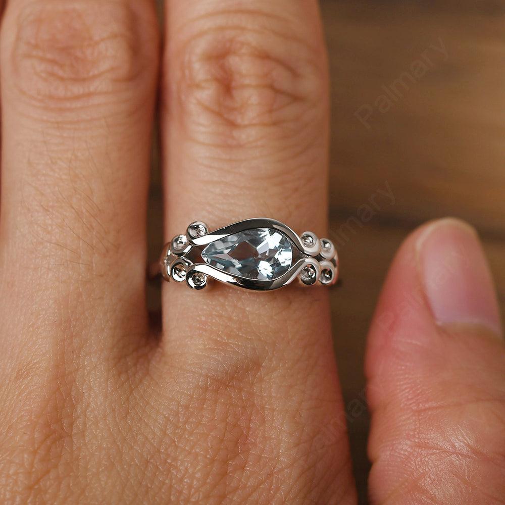 East West Pear Shaped Vintage Aquamarine Ring - Palmary