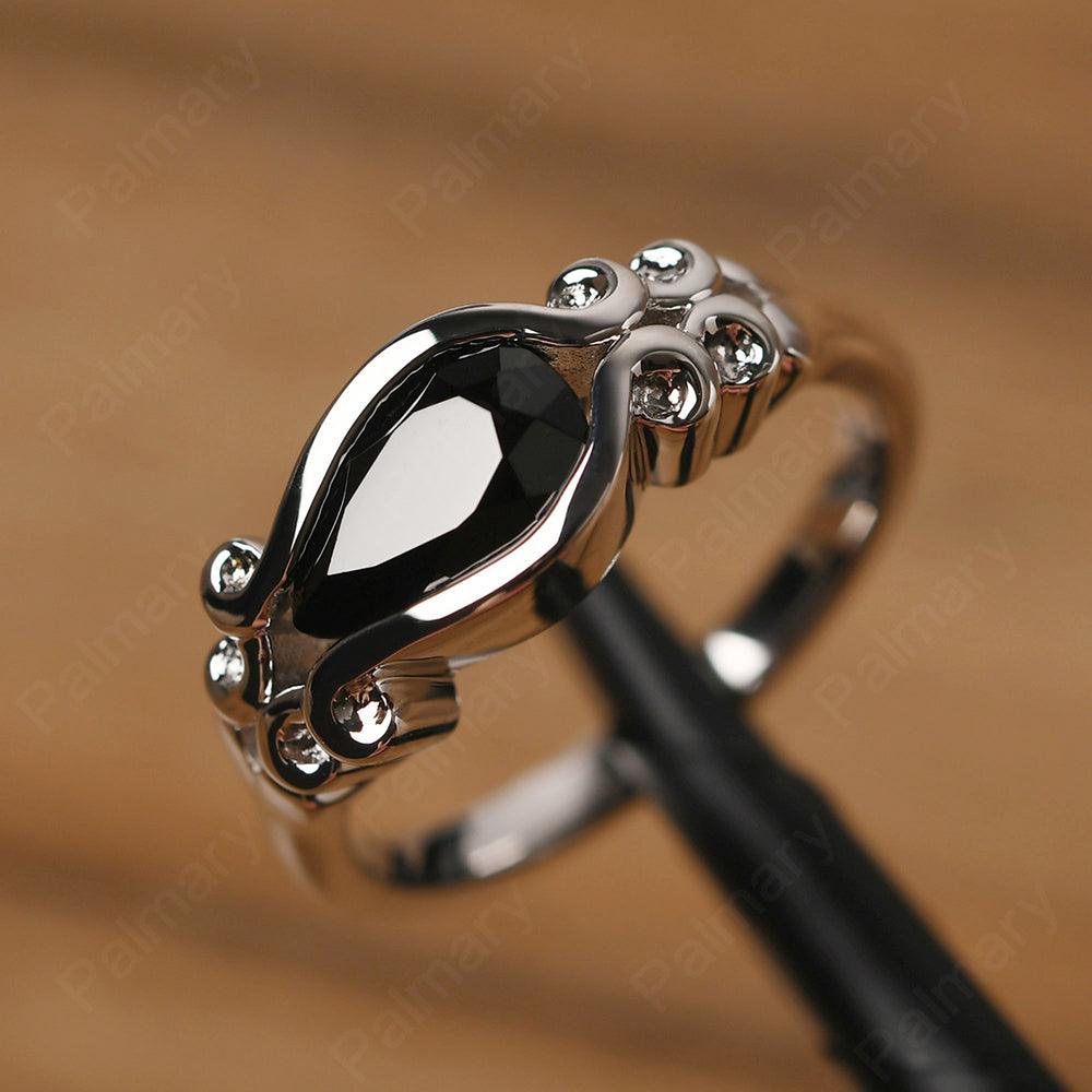 East West Pear Shaped Vintage Black Spinel Ring - Palmary