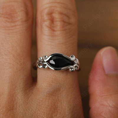 East West Pear Shaped Vintage Black Spinel Ring - Palmary
