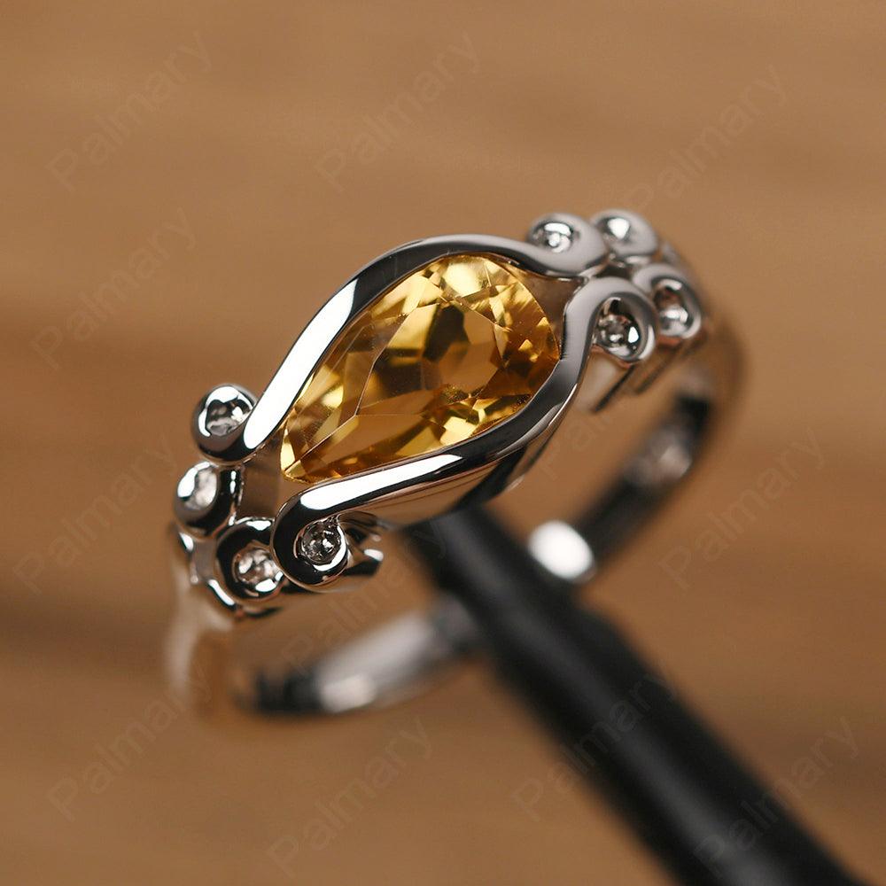 East West Pear Shaped Vintage Citrine Ring - Palmary