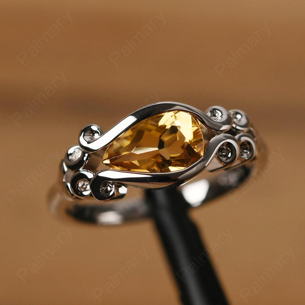 East West Pear Shaped Vintage Citrine Ring - Palmary