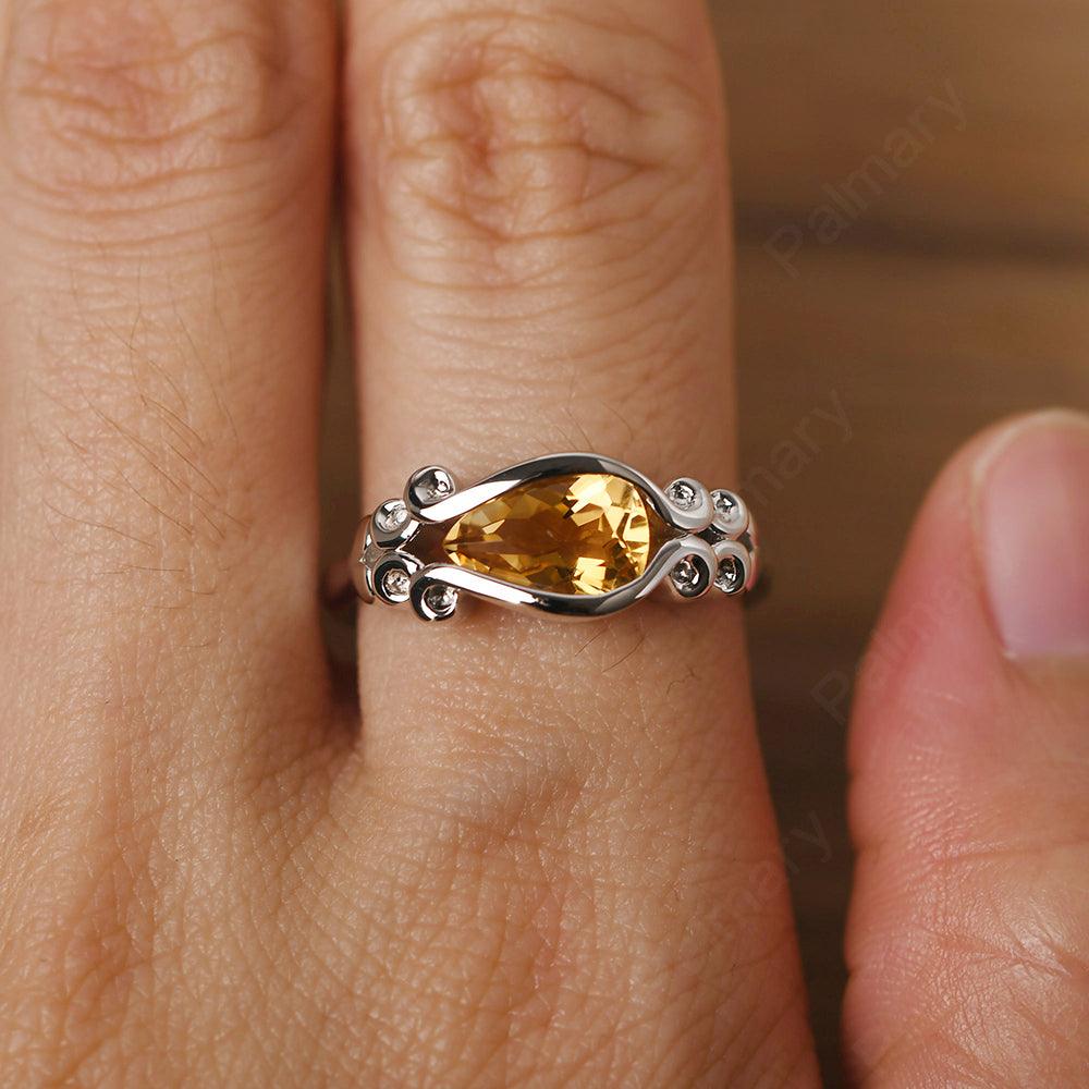East West Pear Shaped Vintage Citrine Ring - Palmary