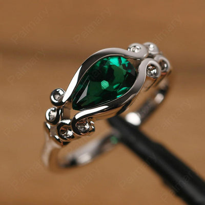 East West Pear Shaped Vintage Emerald Ring - Palmary