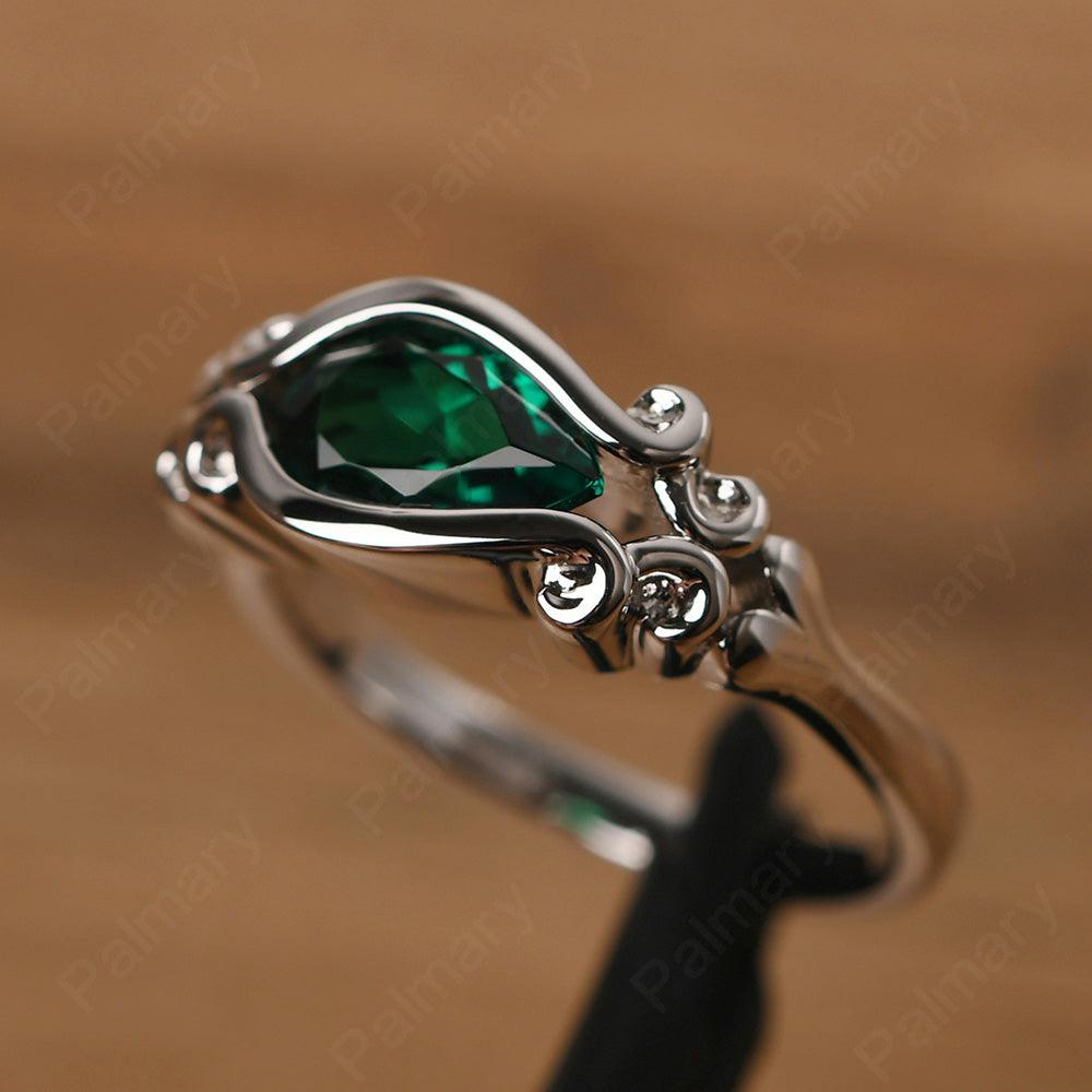 East West Pear Shaped Vintage Emerald Ring - Palmary
