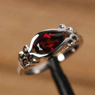 East West Pear Shaped Vintage Garnet Ring - Palmary
