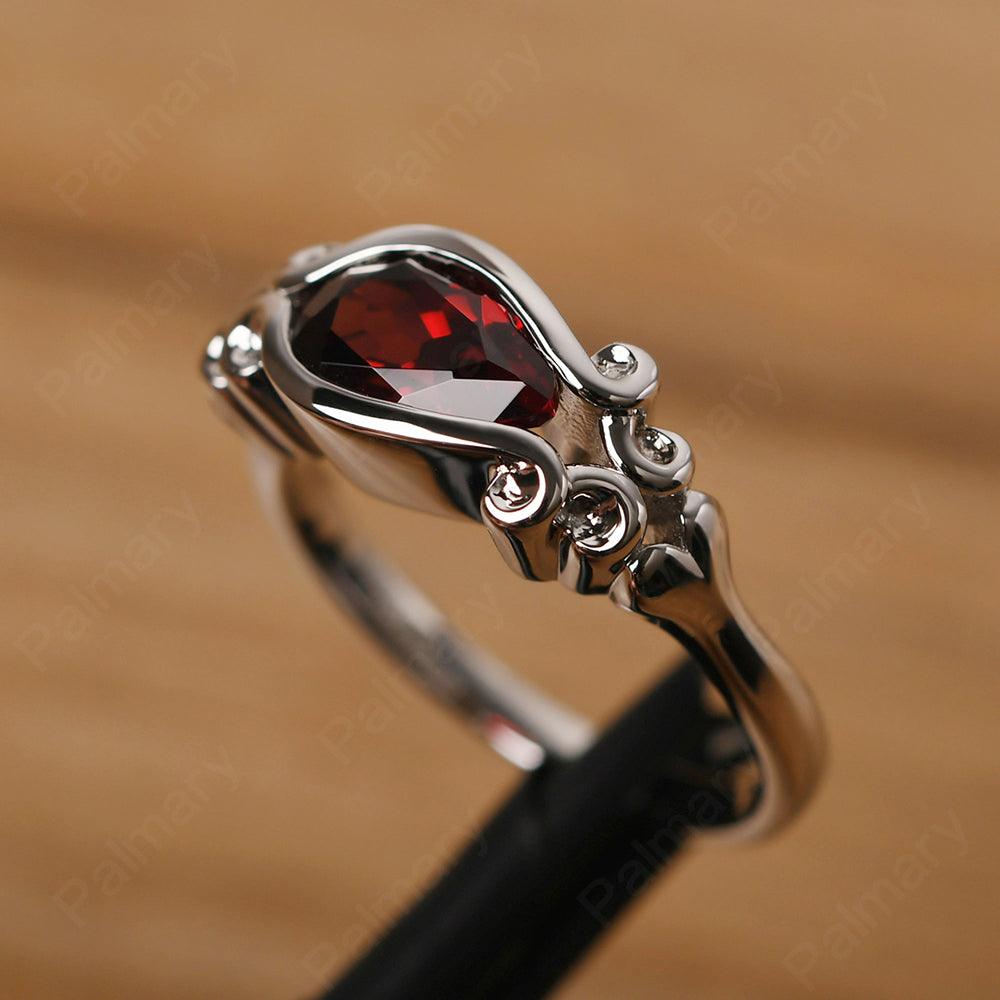 East West Pear Shaped Vintage Garnet Ring - Palmary
