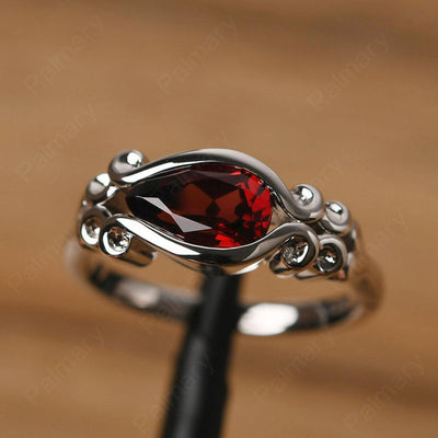 East West Pear Shaped Vintage Garnet Ring - Palmary