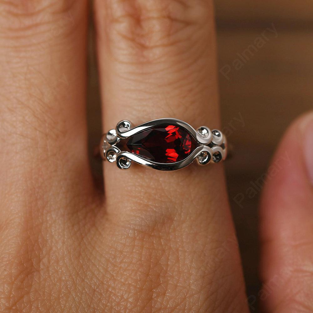 East West Pear Shaped Vintage Garnet Ring - Palmary