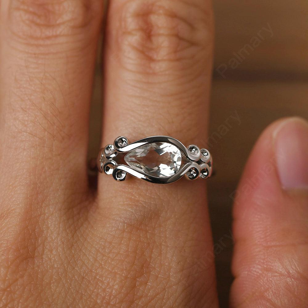 East West Pear Shaped Vintage Green Amethyst Ring - Palmary