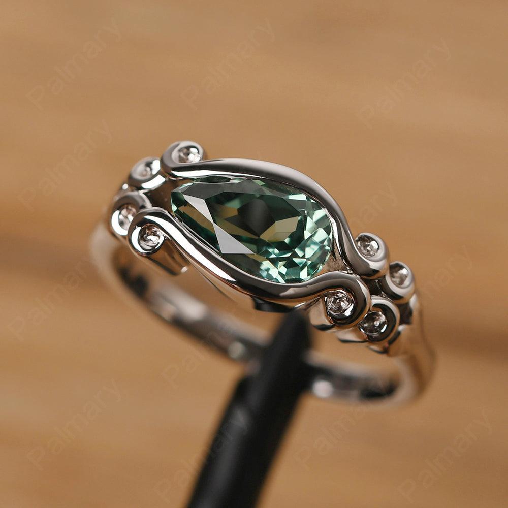 East West Pear Shaped Vintage Green Sapphire Ring - Palmary