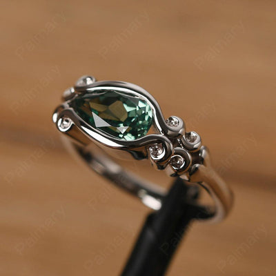 East West Pear Shaped Vintage Green Sapphire Ring - Palmary