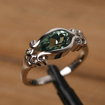 East West Pear Shaped Vintage Green Sapphire Ring - Palmary