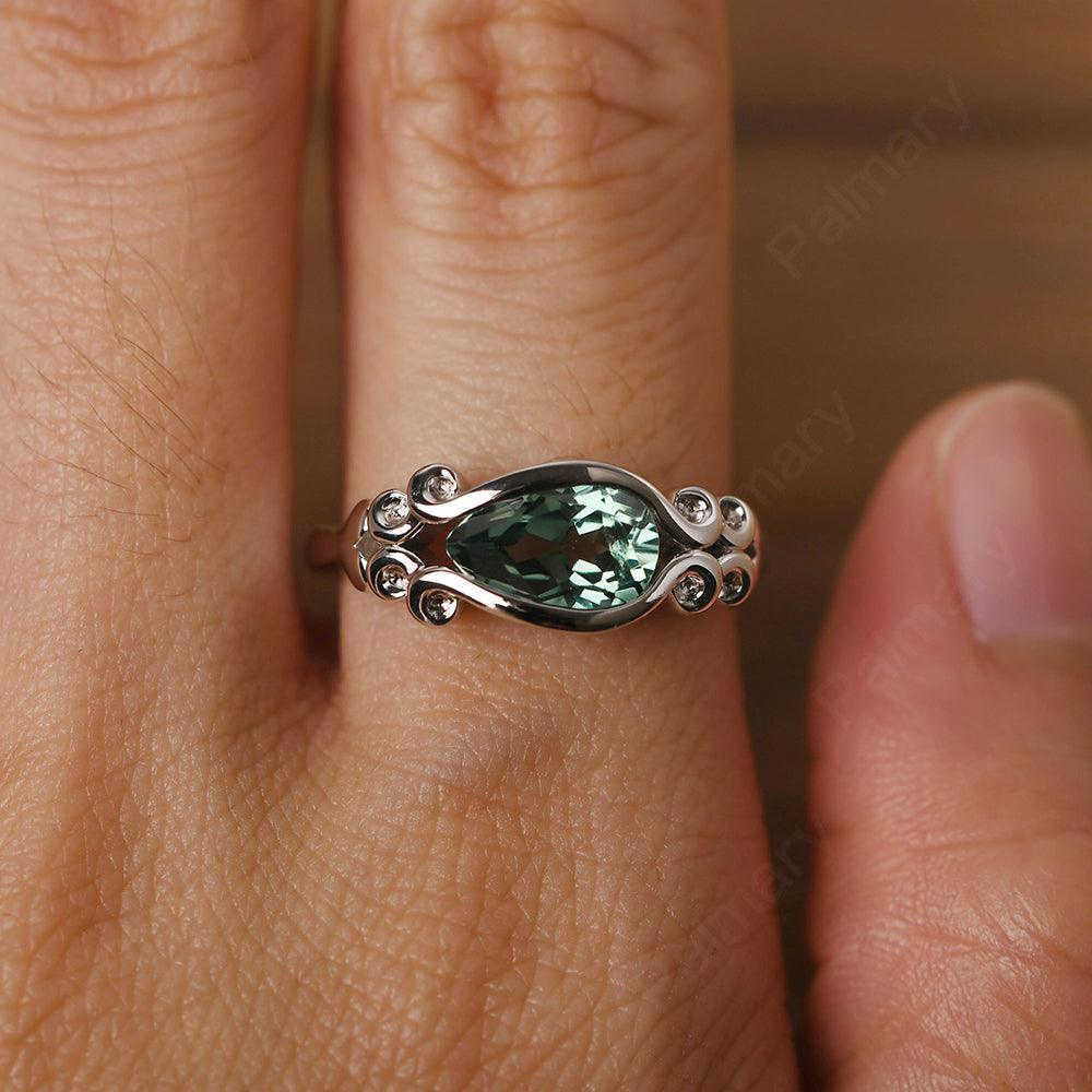 East West Pear Shaped Vintage Green Sapphire Ring - Palmary