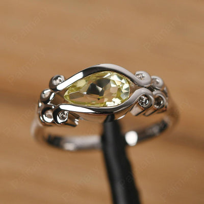 East West Pear Shaped Vintage Lemon Quartz Ring - Palmary