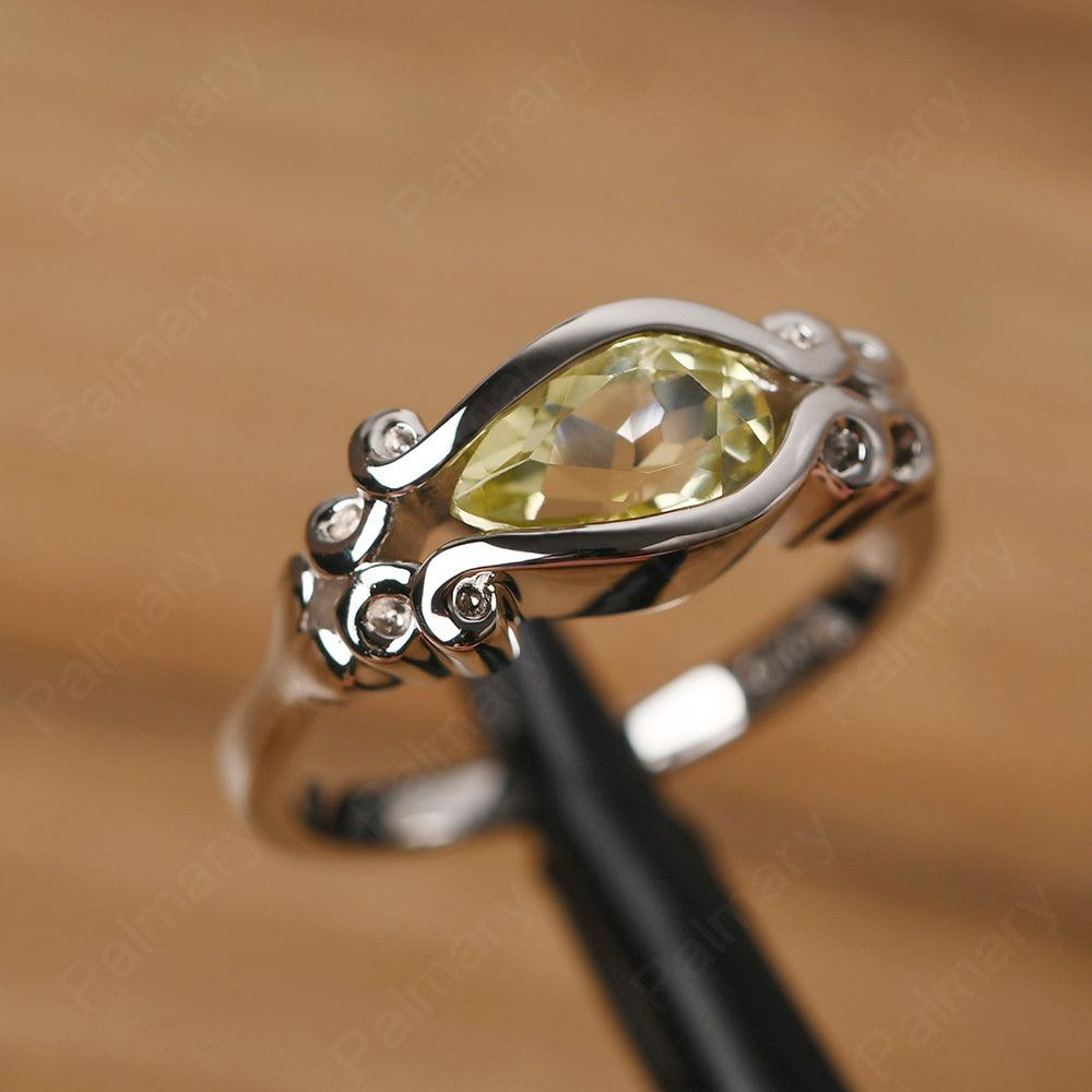 East West Pear Shaped Vintage Lemon Quartz Ring - Palmary