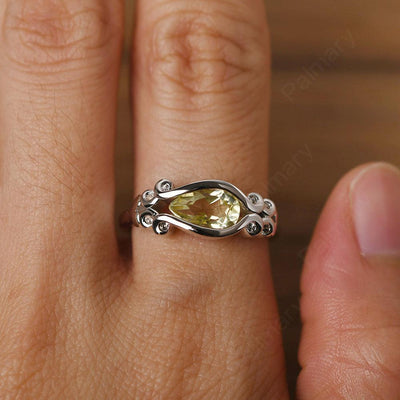 East West Pear Shaped Vintage Lemon Quartz Ring - Palmary