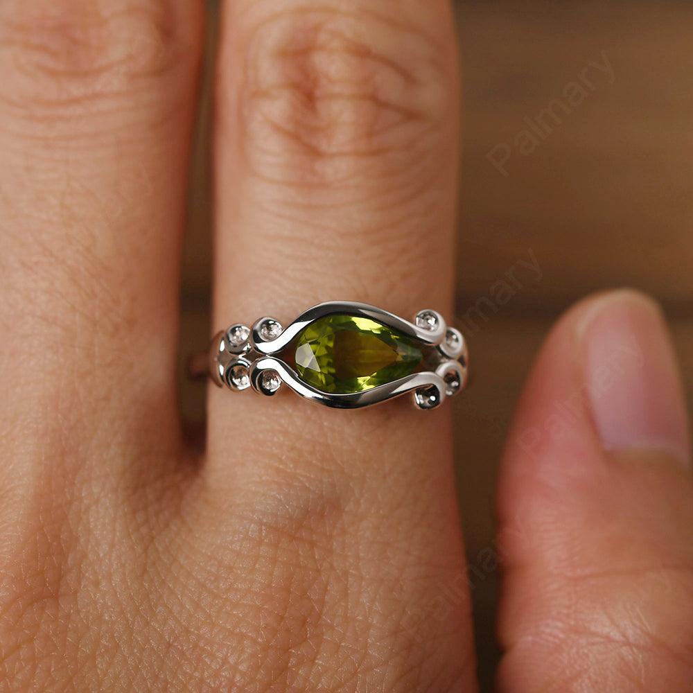 East West Pear Shaped Vintage Peridot Ring - Palmary