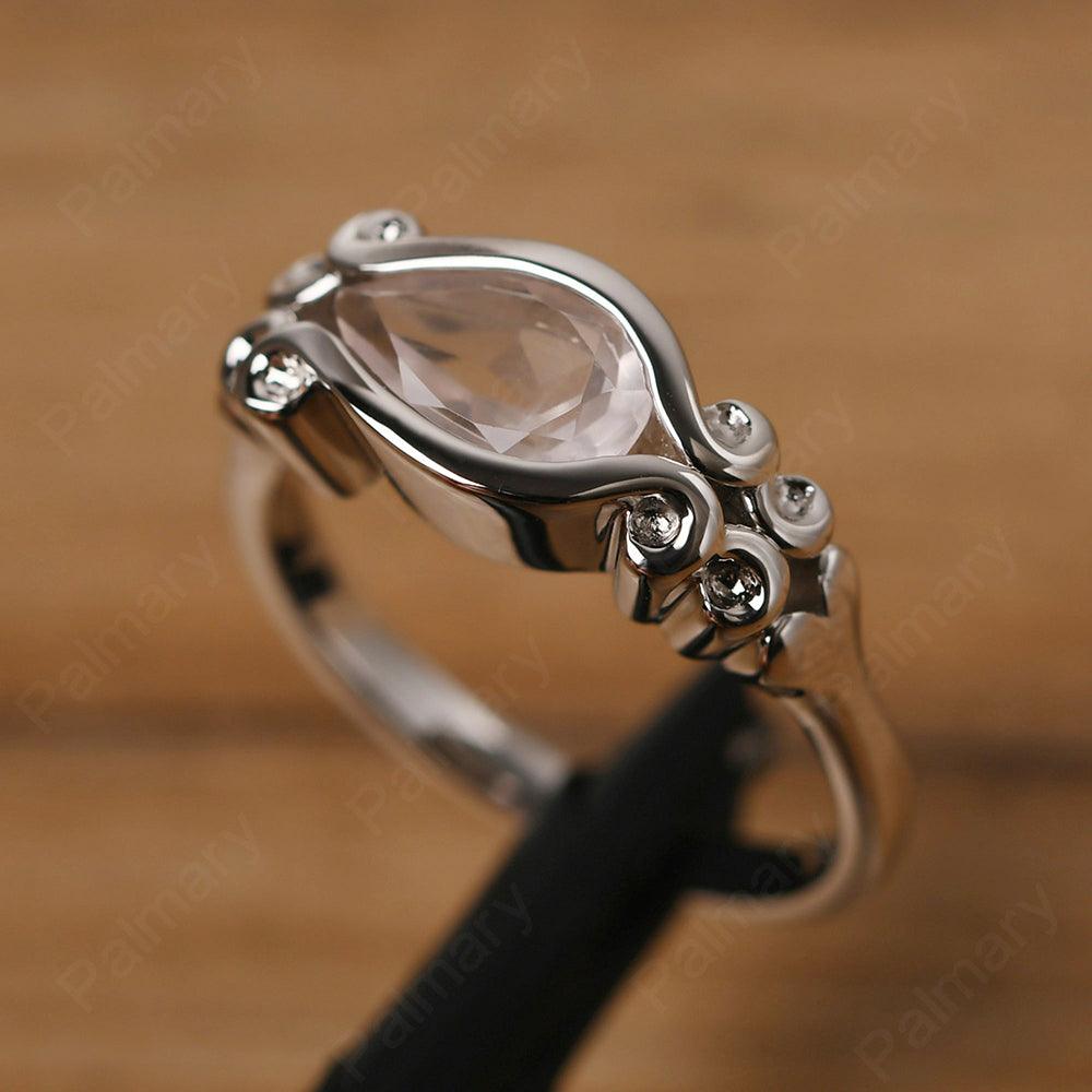 East West Pear Shaped Vintage Rose Quartz Ring - Palmary