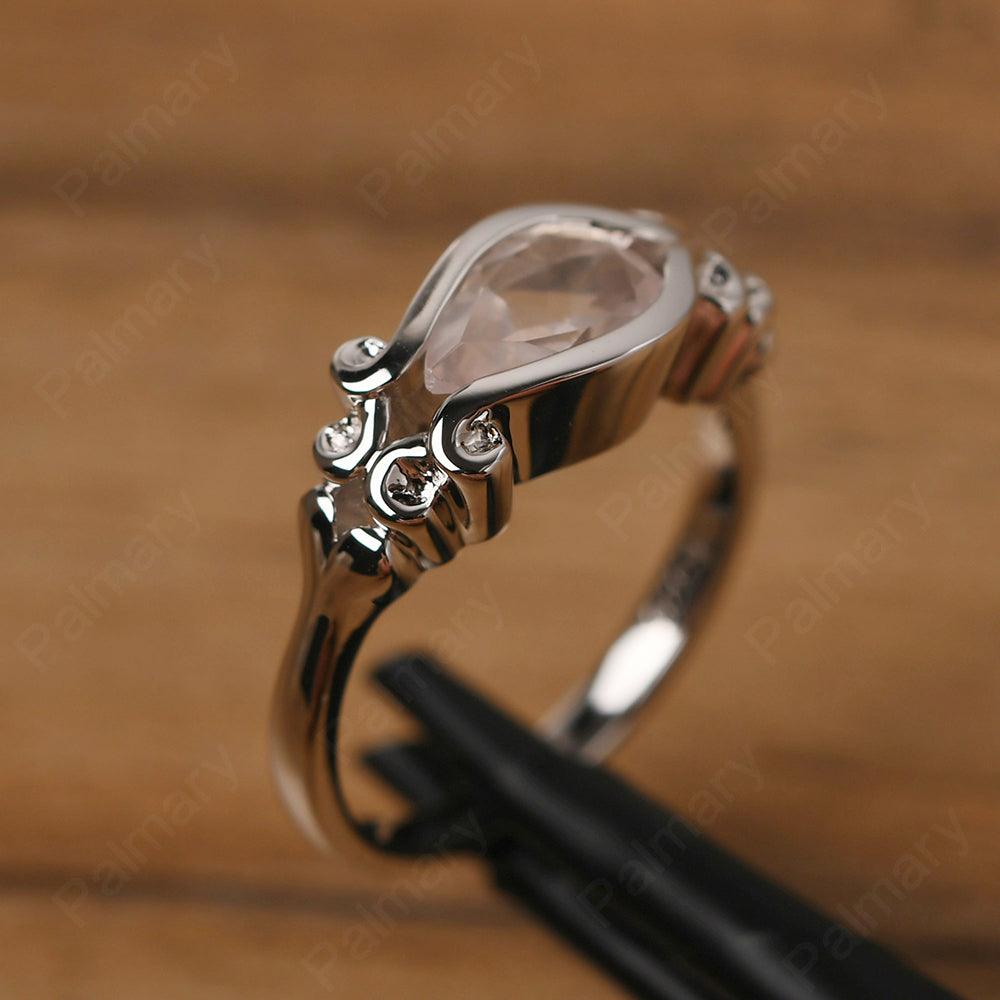East West Pear Shaped Vintage Rose Quartz Ring - Palmary