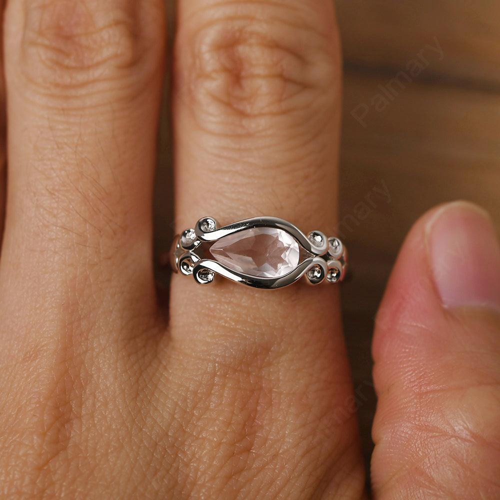 East West Pear Shaped Vintage Rose Quartz Ring - Palmary