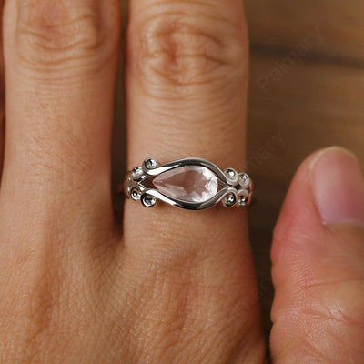 East West Pear Shaped Vintage Rose Quartz Ring - Palmary