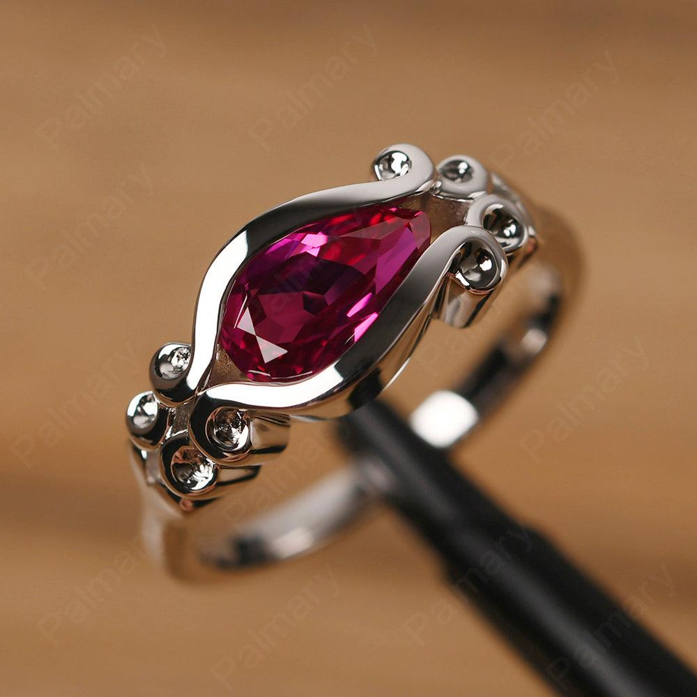 East West Pear Shaped Vintage Ruby Ring - Palmary