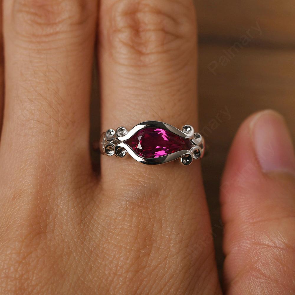 East West Pear Shaped Vintage Ruby Ring - Palmary