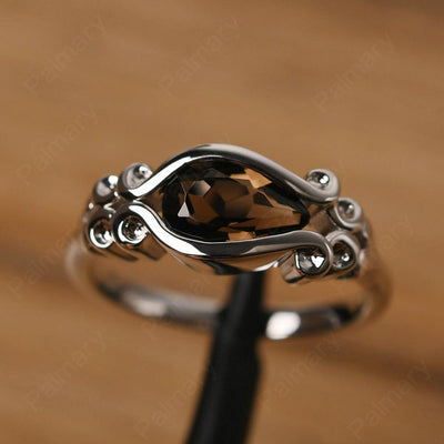 East West Pear Shaped Vintage Smoky Quartz  Ring - Palmary