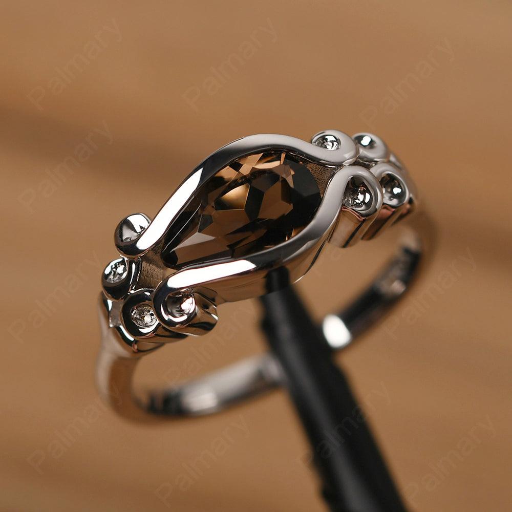 East West Pear Shaped Vintage Smoky Quartz  Ring - Palmary