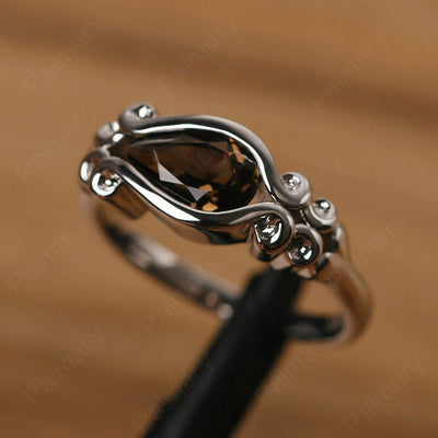 East West Pear Shaped Vintage Smoky Quartz  Ring - Palmary
