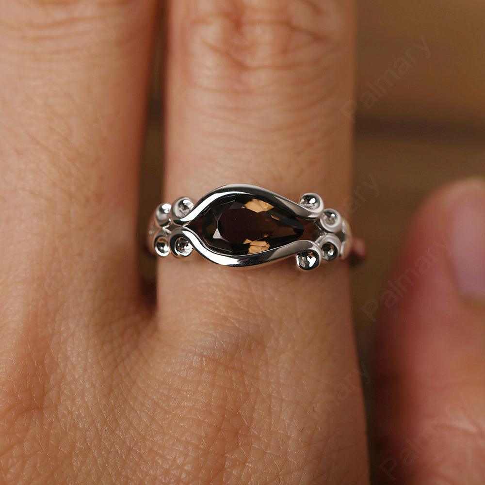 East West Pear Shaped Vintage Smoky Quartz  Ring - Palmary