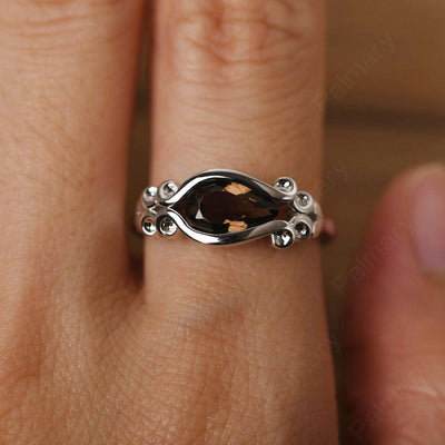 East West Pear Shaped Vintage Smoky Quartz  Ring - Palmary