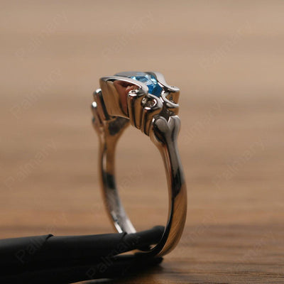 East West Pear Shaped Vintage Swiss Blue Topaz Ring - Palmary