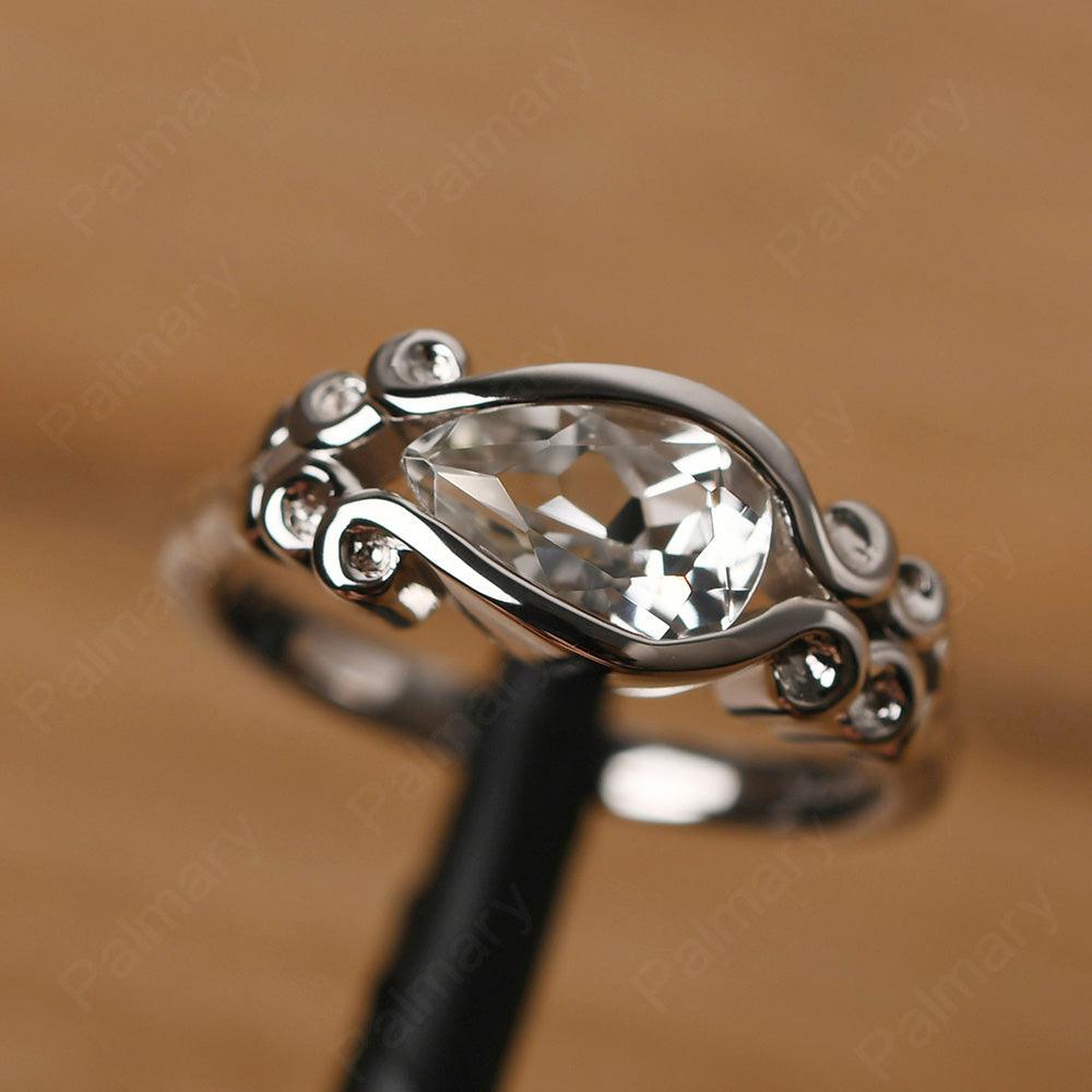 East West Pear Shaped Vintage White Topaz Ring - Palmary