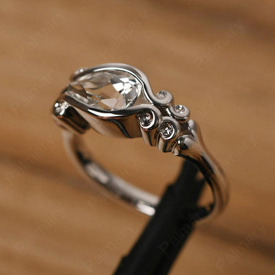 East West Pear Shaped Vintage White Topaz Ring - Palmary