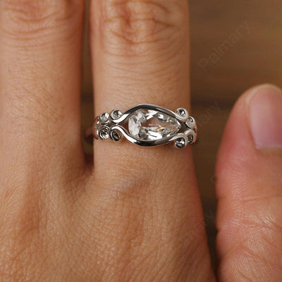East West Pear Shaped Vintage White Topaz Ring - Palmary