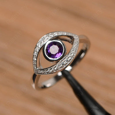 Eye Shaped Amethyst Bezel Rings - Palmary