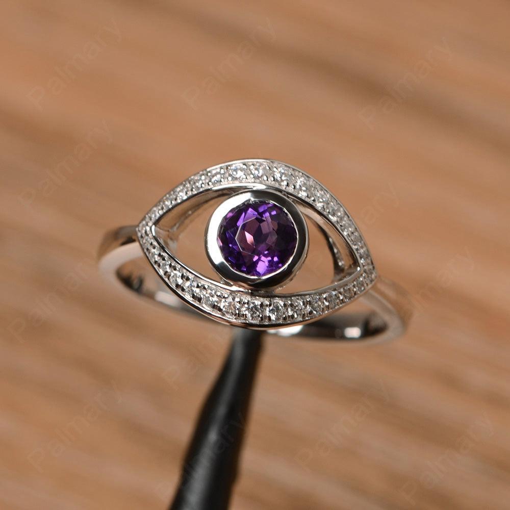 Eye Shaped Amethyst Bezel Rings - Palmary
