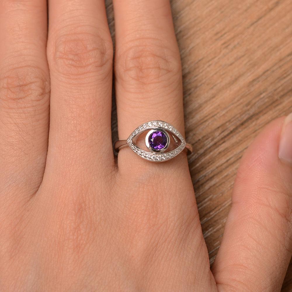 Eye Shaped Amethyst Bezel Rings - Palmary