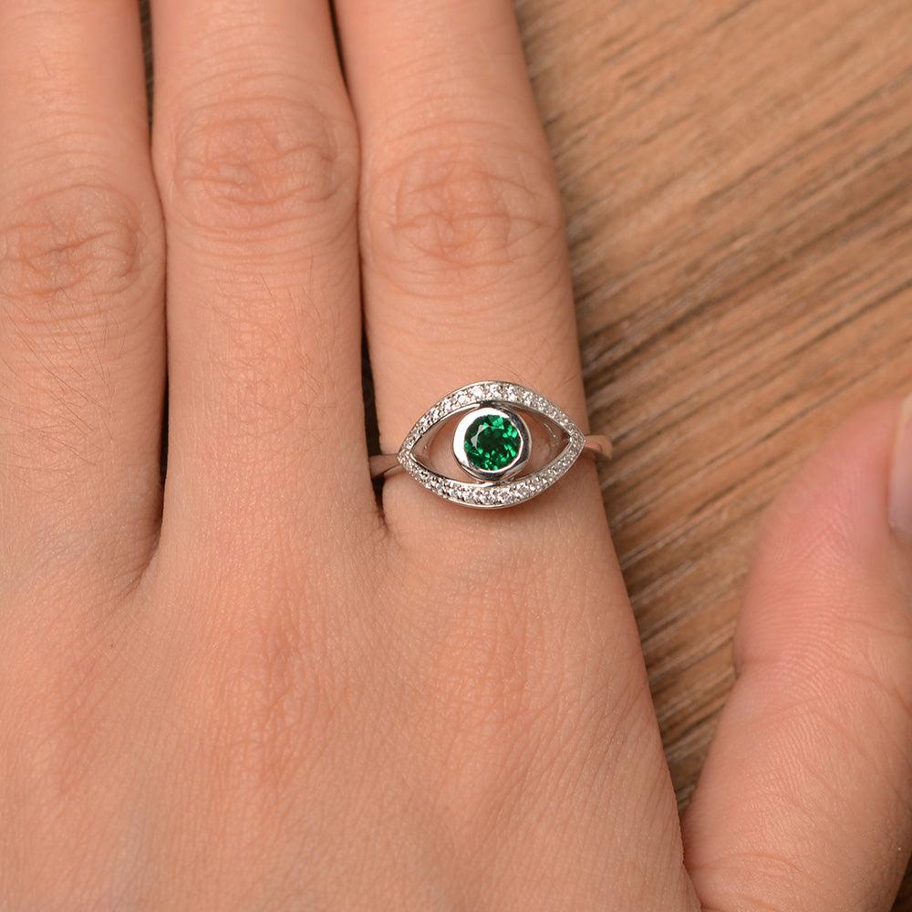 Eye Shaped Emerald Bezel Rings - Palmary