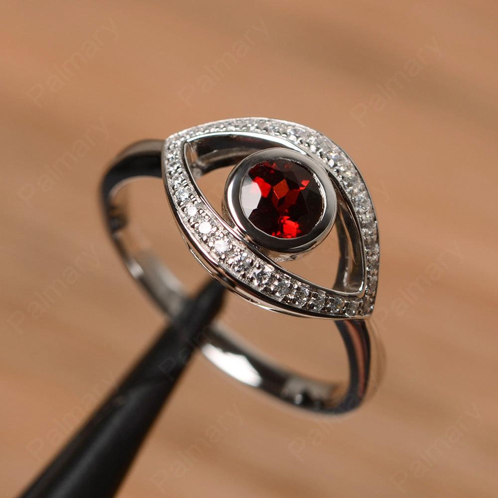 Eye Shaped Garnet Bezel Rings - Palmary
