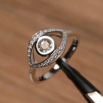 Eye Shaped Green Amethyst Bezel Rings - Palmary