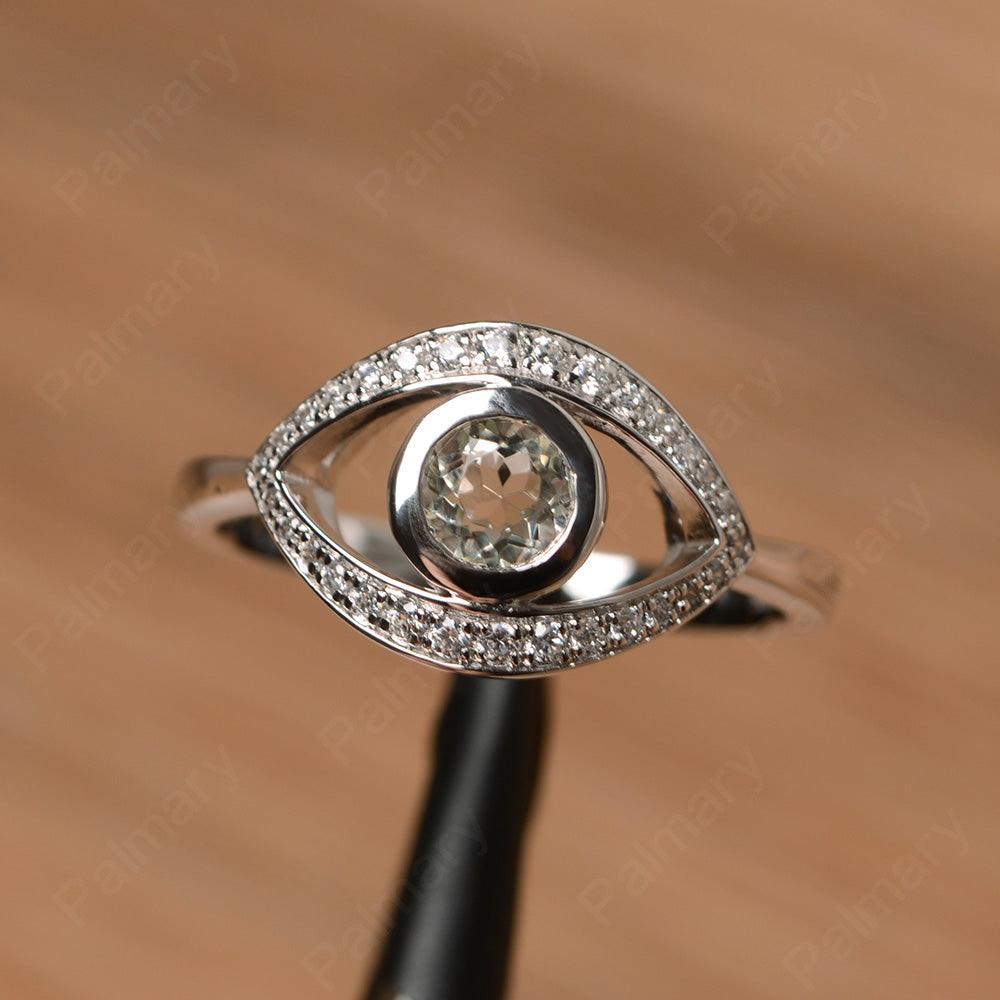 Eye Shaped Green Amethyst Bezel Rings - Palmary