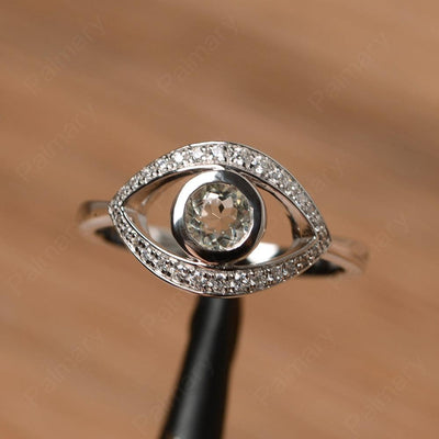 Eye Shaped Green Amethyst Bezel Rings - Palmary