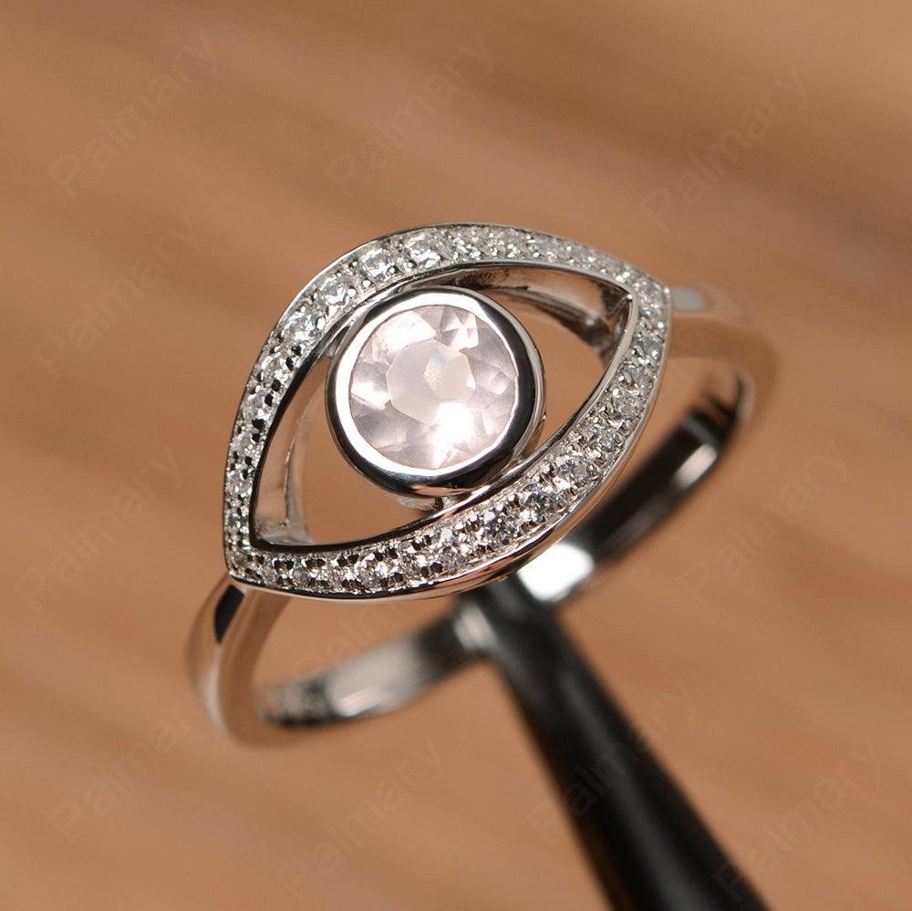 Eye Shaped Rose Quartz Bezel Rings - Palmary