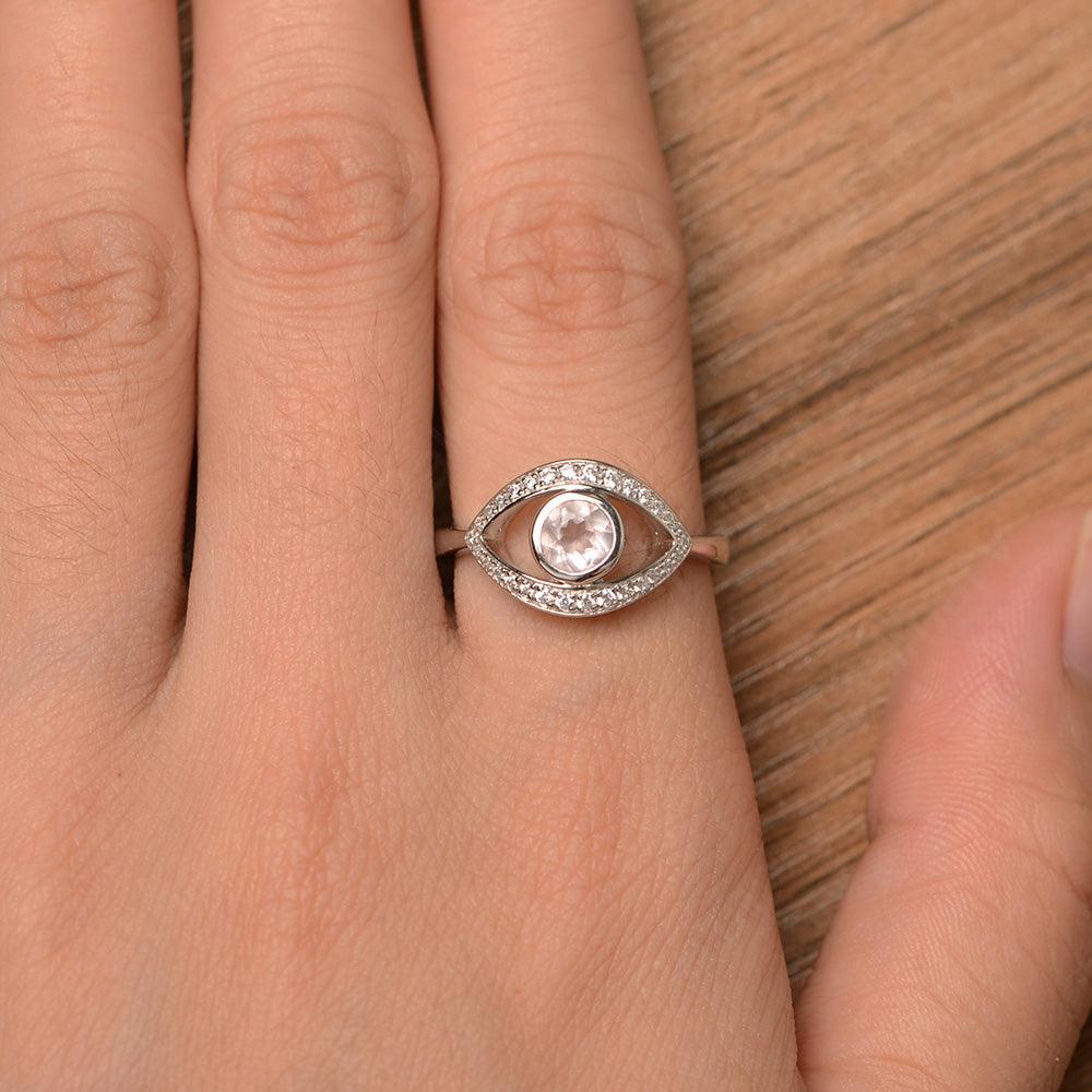 Eye Shaped Rose Quartz Bezel Rings - Palmary