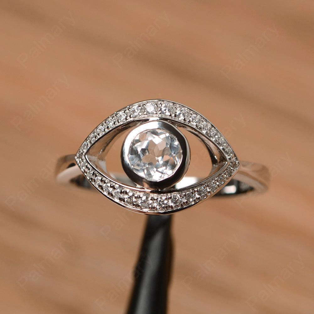 Eye Shaped White Topaz Bezel Rings - Palmary