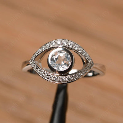 Eye Shaped White Topaz Bezel Rings - Palmary
