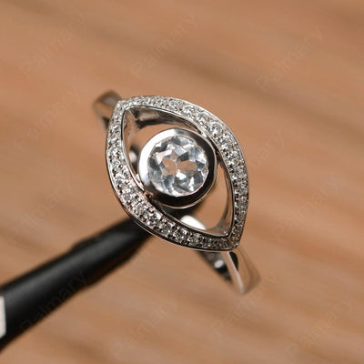 Eye Shaped White Topaz Bezel Rings - Palmary